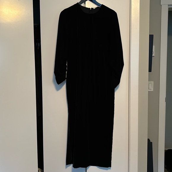 Zara Black Velvet Draped Dress with Slit - Picture 2 of 7